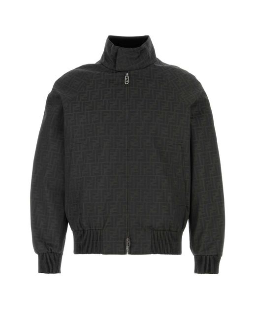 Fendi Black Embroidered Polyester Blend Bomber Jacket for men