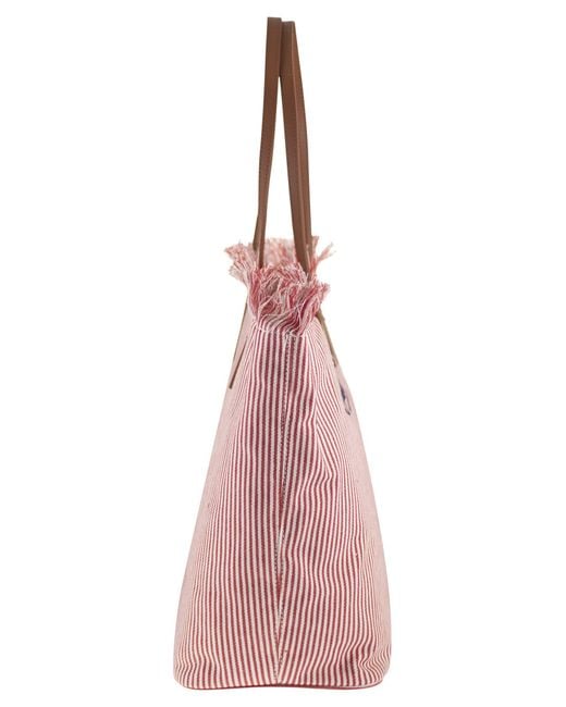 Mc2 Saint Barth Pink City Shopper Bag With Stripes And Embroidered Logo