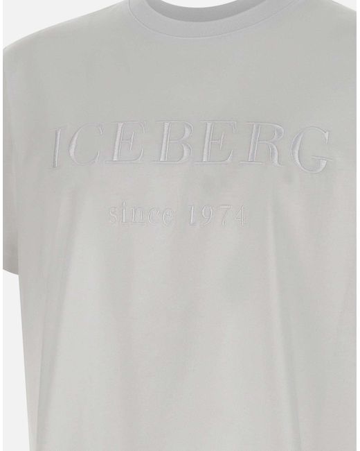 Hombres de 's Camiseta de algodón blanco con logotipo Iceberg de hombre de color White