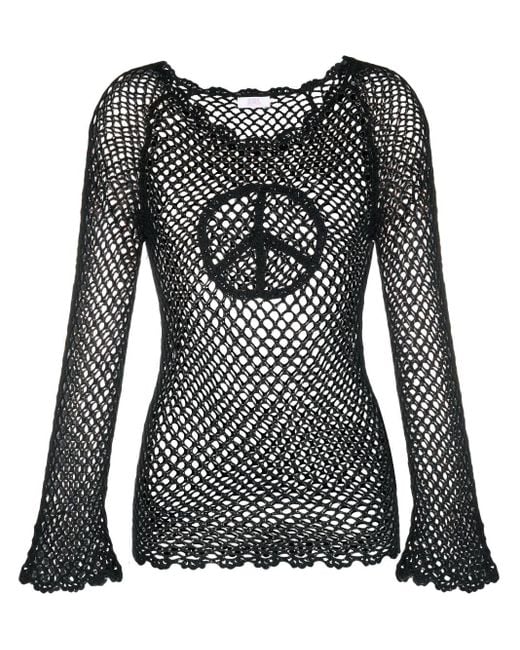 ERL Black Hand Crochet Peace Top Knit