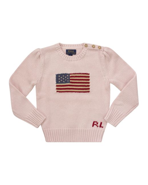 Polo Ralph Lauren Cotton Crew Neck Sweater Met Vlag in het Pink