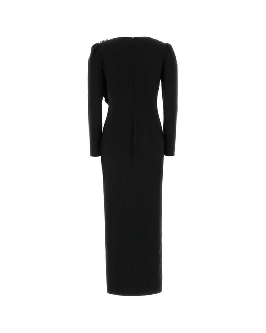 Alessandra Rich Black Cady Evening Dress With Volant And Side Split