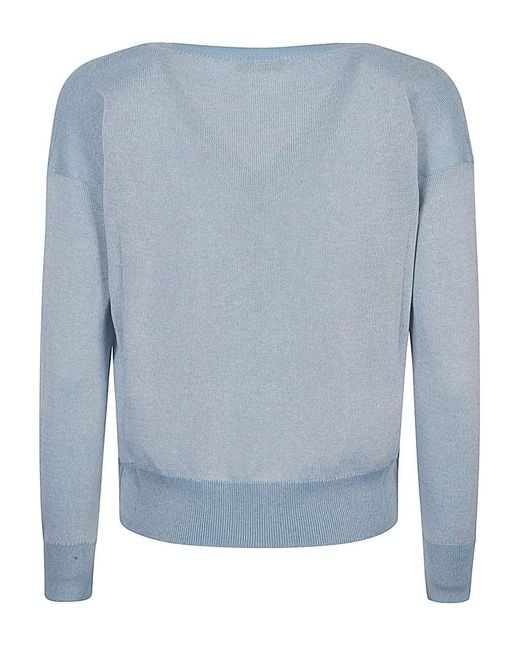 Base London Blue Cotton Blend V Neck Sweater