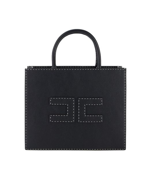 Elisabetta Franchi Black Borsa Tote Nera Media con Impanture A Contrasto