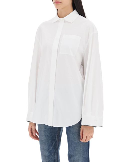 Camicia Maniche Ampie Con Bordo Monile di Brunello Cucinelli in White