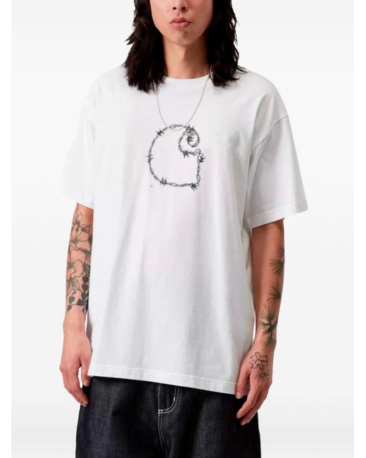 Carhartt White Short Sleeves "Barbwire C" Organic Cotton T-Shirt