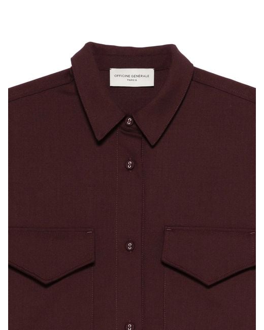 Officine Generale Red Double-Pocket Button-Down Shirt