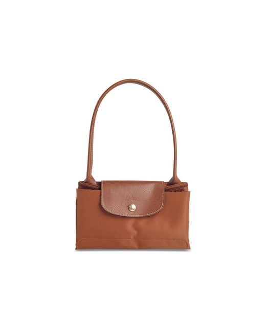 Longchamp White 'M Le Pliage Original' Cognac Tela Shoulder Bag