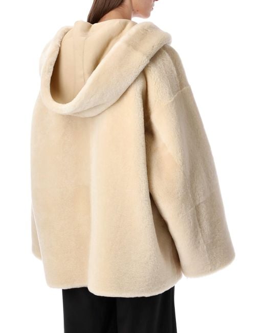 Alberta Ferretti Natural Reversible Hooded Shearling Jacket