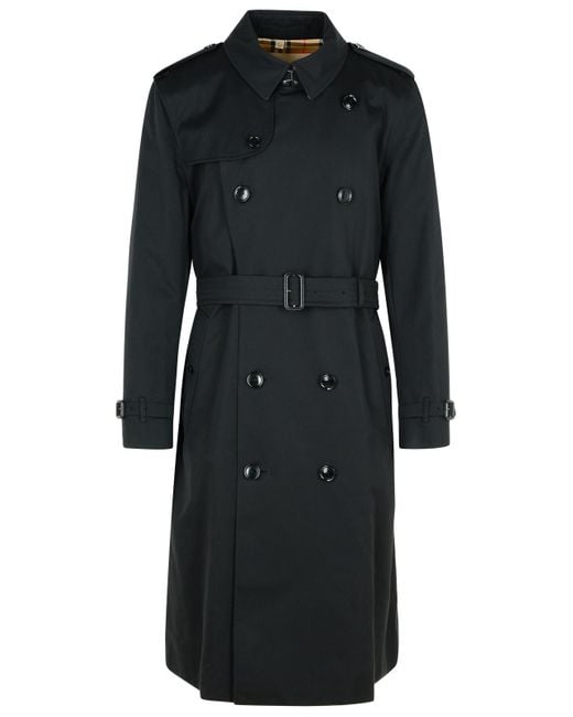 Burberry Black Long Cotton 'Kensington' Trench Coat for men