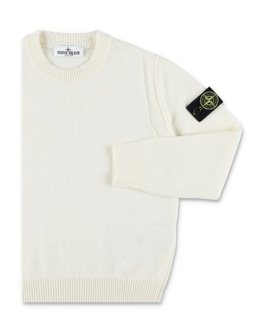 Stone Island White Stylish Virgin Wool Blend Sweater For Boys