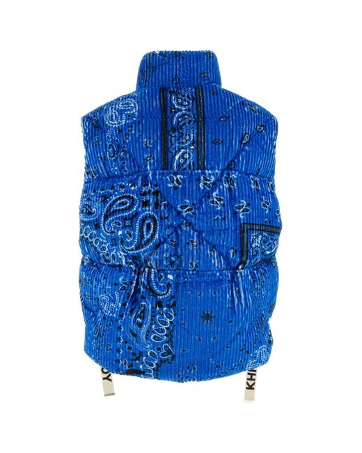 Khrisjoy Blue Printed Corduroy Oversize Sleeveless Down Jacket for men