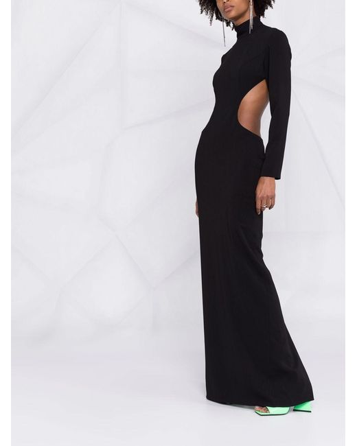 MONOT PRE Black Slit Detail Silk Crepe Long Dress