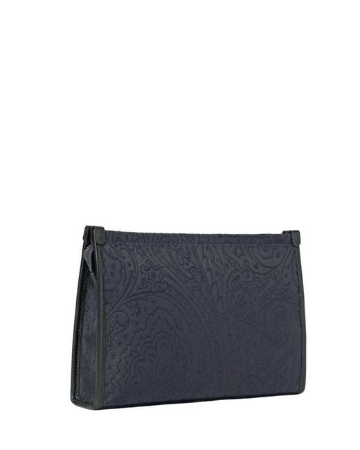 Etro Blue Large Jacquard Nylon Pouch for men