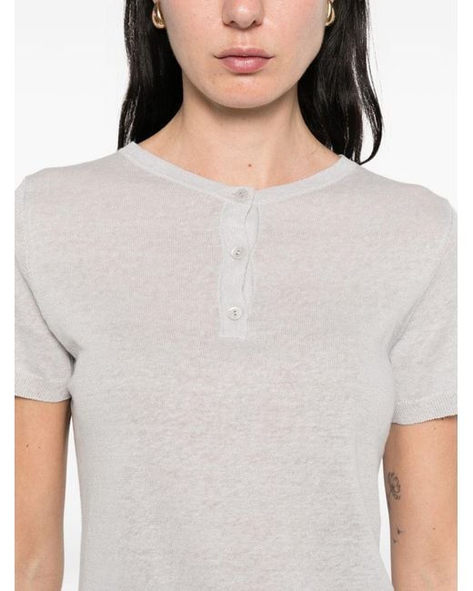 Base London White Linen And Cotton Blend T Shirt