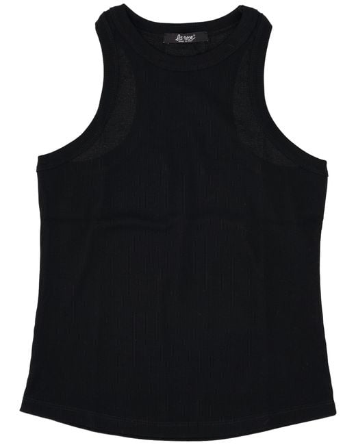 LA ROSE Black Ribbed Cotton Tank Top