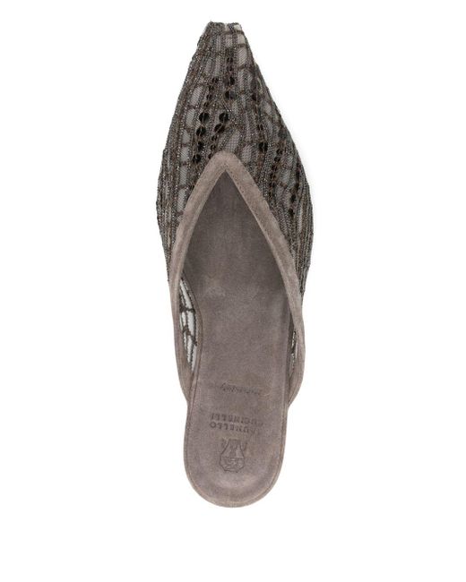 Brunello Cucinelli Abstracte Geborduurde Suede Slingback Ballet Flats in het White