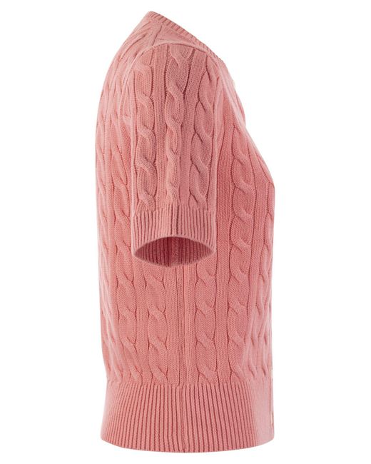 Polo Ralph Lauren Pink Geflochten Strickjacken mit kurzen Ärmeln
