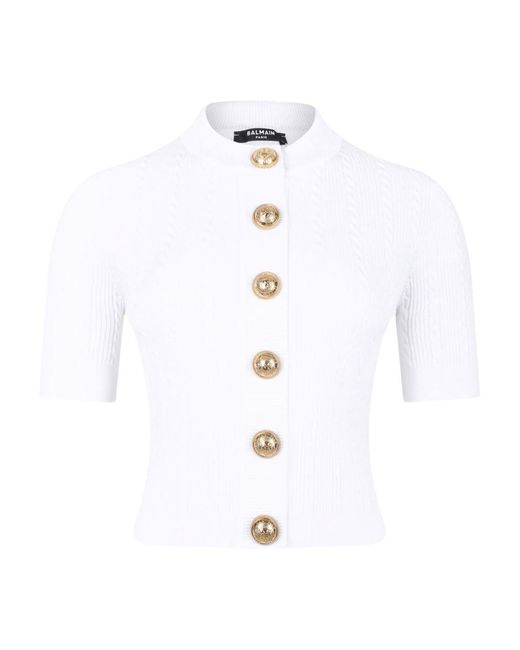 Balmain Geribbeld Top in het White