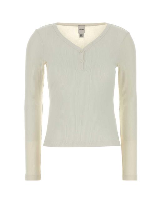 Calvin Klein White Ivory Stretch Cotton T-shirt