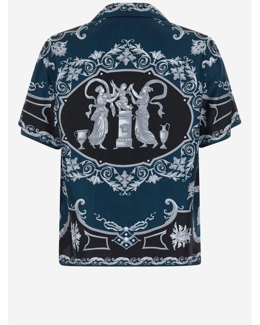 Versace Blue Printed Silk Twill Shirt for men