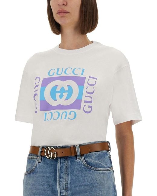 Gucci Gray Cotton T-Shirt With Print