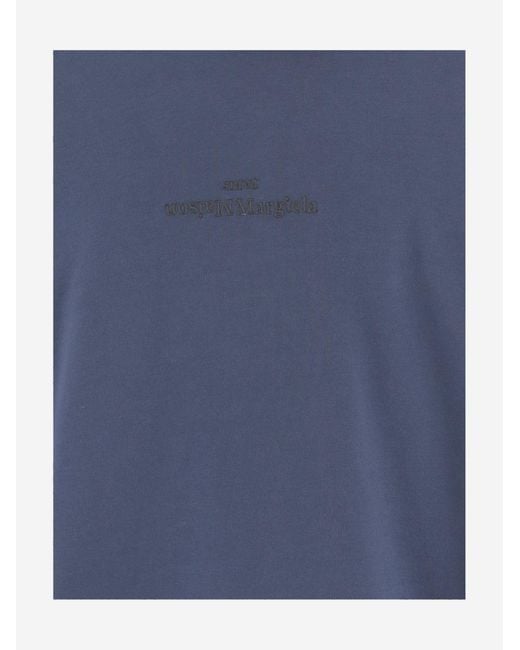 Maison Margiela Blue Cotton Sweatshirt With Subtle Embroidered Logo for men
