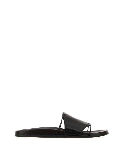 The Row Black Leather Vivienne Slippers