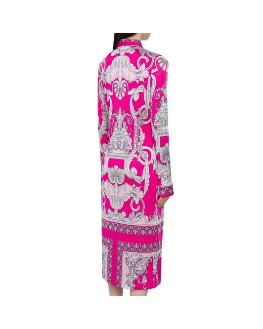 Versace Pink Barock gedrucktes Midi -Kleid