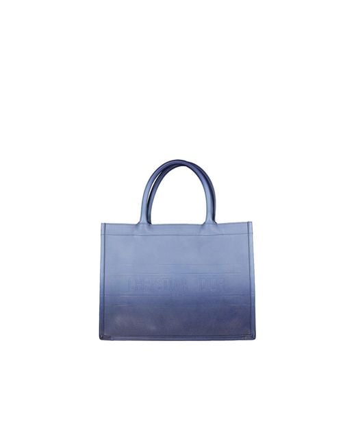 Dior Blue Christian Leather Medium Book Tote Bag
