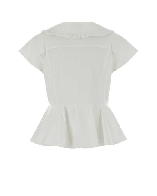 Ganni White Ruffled Collar Top