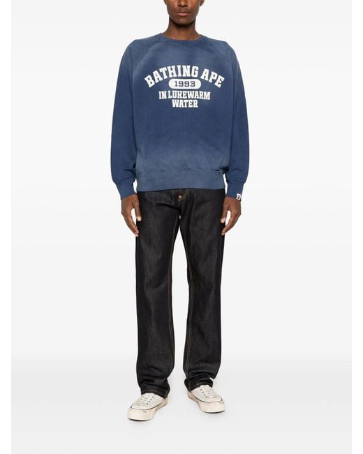 A Bathing Ape Blue Destroy Washed Effect Relaxed Fit Crewneck Sweatshirt M