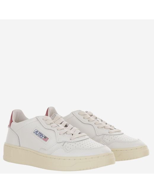 Autry White Low-Top Leather Sneakers With Contrast Heel Tab And Logo Details
