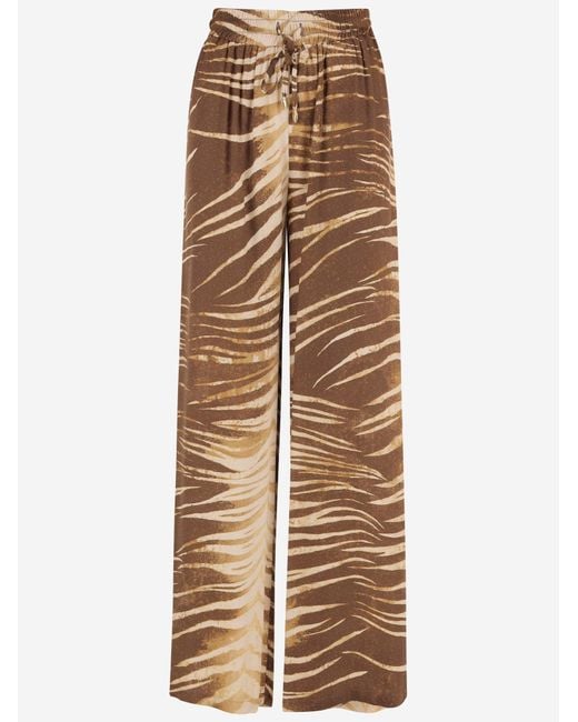 Just Cavalli Natural Viscose Trousers With Brushstroke Print