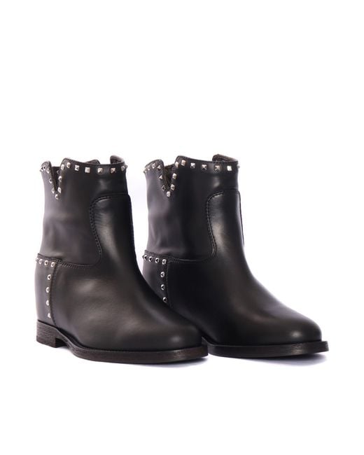Via Roma 15 Black Ankle Boots With Vent Leather Sole Rubber Booties