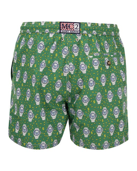 Mc2 Saint Barth Green Lightweight Fabric Swim Boxer Shorts With Print