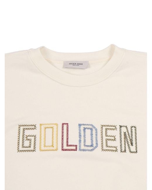 Golden Goose Deluxe Brand White Golden Crew Neck Sweatshirt Blend Cotton Fleece With Patch Fancy Stitch Application Crewneck