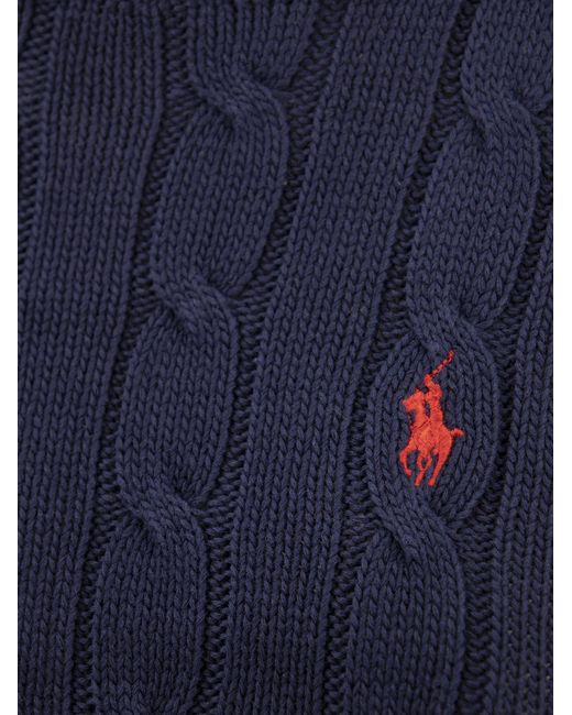 Slim Fit Cable Knit Polo Ralph Lauren de color Blue