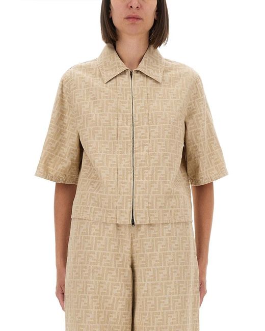 Fendi Ff Chambray Jas in het Natural