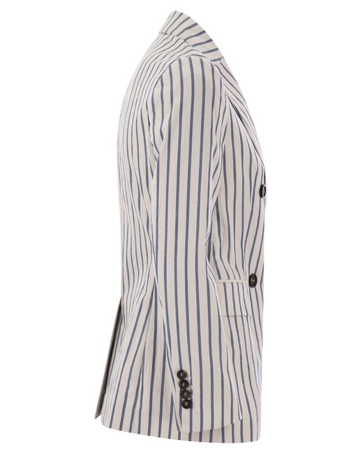 Brunello Cucinelli Multicolor Doppelbrustte Jacke in Baumwolle und Leinen