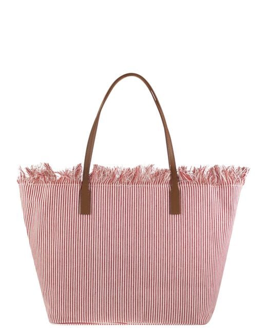 Mc2 Saint Barth Pink City Shopper Bag With Stripes And Embroidered Logo
