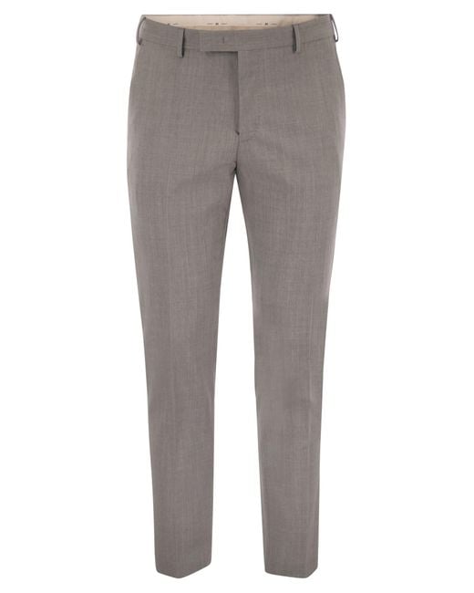 PT Torino Gray Dieci Stretch Virgin Wool Trousers for men