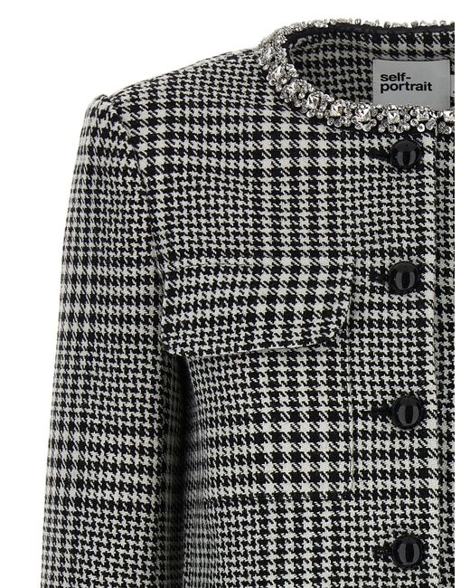 Self-Portrait Black Houndstooth Crystal Trim' Blazer