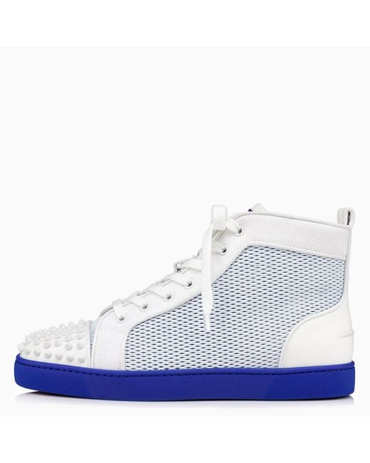 Christian Louboutin White/blue Lou Spikes Turnschuhe voor heren | Lyst BE