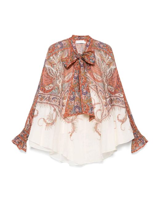 Zimmermann Brown Rhiannon Tie Neck Blouse