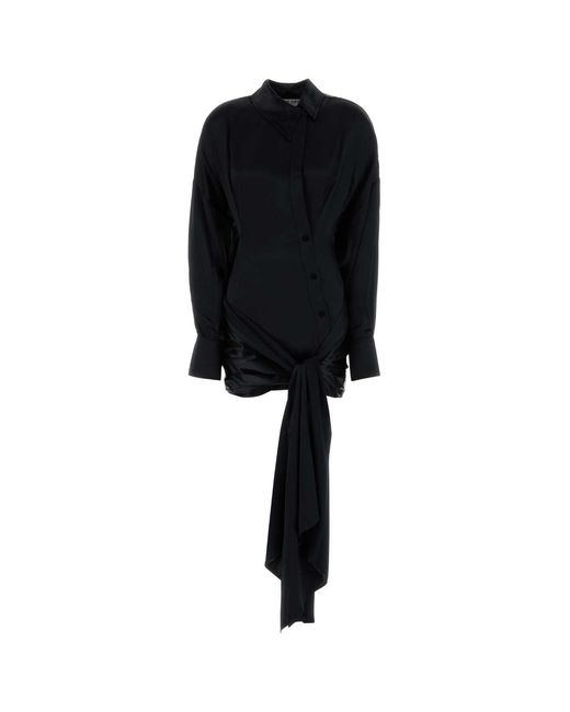 The Attico Black Satin Shirt Dress