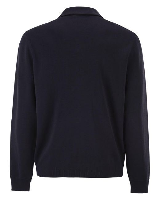 Autry Blue Knitted Jacket With Buttons And Side Stripes for men