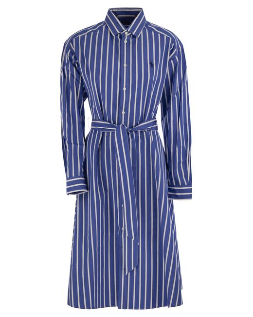 Polo Ralph Lauren Blue Striped Chemisier With Belt