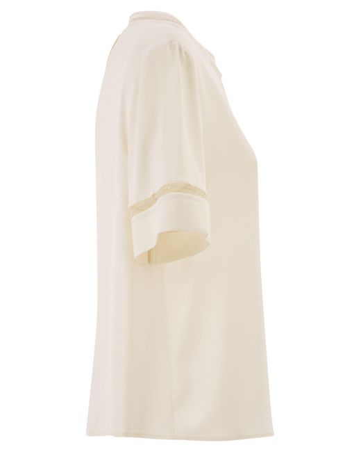 Fabiana Filippi Zijden Satijnen Blouse Met Korte Mouwen En Transparante Inzetstukken in het White