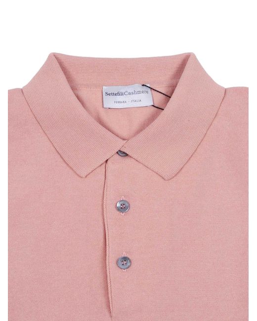 Sette Fili Cashmere Pink Short-Sleeved Polo Shirt With Tubular Hem And Side Slits Cotton M/C for men